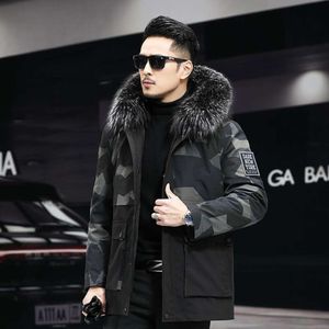 Haining designer inverno pai superação casaco masculino destacável coelho cabelo tanque interno gola de guaxinim médio longo pele ywrc