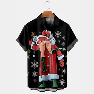 Męskie zwykłe koszule śmieszne dla mężczyzn 3D Święta Bożego Narodzenia seksowne ubrania Festiwal Festiwal Bluzy dzienne krótkie rękawowe luźne wierzchołki