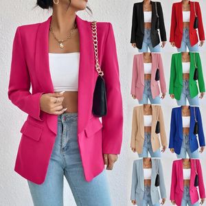 Moda primavera traf jaqueta feminina 25 34 sólido poliéster algodão não estiramento manga longa senhora do escritório blazers em outerwears 240201