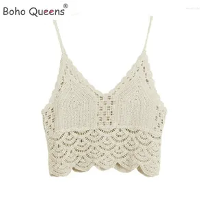 Canotte da donna Boho Queens Hippie Donna Scava fuori senza maniche Crop Top Beach Bohemian Nappa Lavorato a maglia Ruffles Camis Feminino