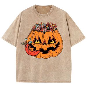 Мужские футболки на тему Хэллоуина, футболки y2k, винтажная зловещая тыква, графический принт, 100% хлопок, унисекс, стирка, хлопковая футболка с принтом котаH24220