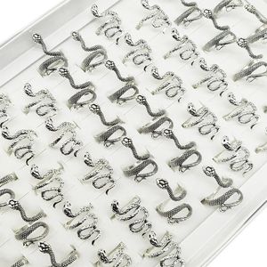 50st/Lot Partihandel Mix Style Vintage Silver Color Snake Finger Rings for Women Män Öppna Justera Big Animal Jewelry Party Bar 240201