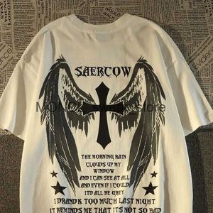 Men's T-Shirts American Retro Pure Cotton Cross Wing Short Sleeved T-shirt for Men and Womensummer Loose and Versatile Hiphop Half Sleeved TopH2421