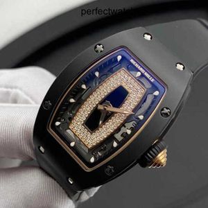 RM Wrist Watch مع Box Richardmile Wristwatch RM07-01 Womens RM0701 Series18K Platinum Black Ceramic Original Diamond Red Black