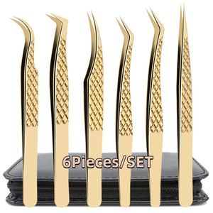 4/6PCS False Eyelash Tweezers Set For Fake Fan Lashes Extensions Planting Eyebrow Clip Eyelashes Tongs Makeup Nail Tools Kit 240201