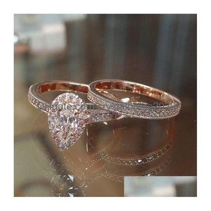 Wedding Rings Choucong Brand Wedding Rings Classical Jewelry Sterling Sier Rose Gold Fill Pear Cut Water Drop White Topaz Cz Diamond Dhdvj