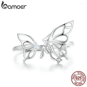 Cluster Rings Bamoer 925 Sterling Silver Hollow-Out Delicate Butterfly Opening Ring Elf Justerbar för kvinnor Fina smycken