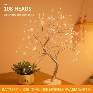 Night Lights LED Light Tabletop Bonsai Tree Lamp Touch Switch Copper Wire Bedside For Bedroom Children Home Xmas Decoration