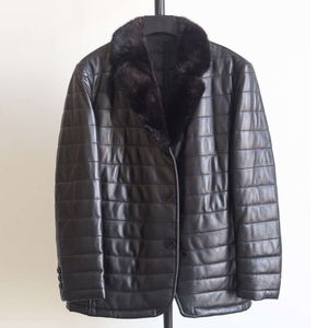 Aufheben Lecks Haining Echtlederjacke Schaffell Nerzkragen Lang Warm und Baumwolle Herren J7WS