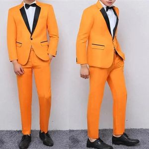 Mäns kostymer högkvalitativa orange formella män passar en knapp affärsbrudgum bröllop prom fest outfit två stycken jacka byxor