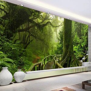 Bakgrunder Anpassade 3D -tapeter Green Big Tree Nature Landscape Forest Po Mural Wall Paper för sovrum vardagsrummet SOFA TV Bakgrundskonst