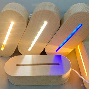 Night Lights LED Indicator Light Solid Wood Acrylic 3D Lamp Base Wooden Small Creative DIY Beech White Warm