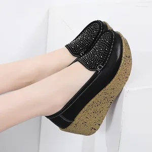 Dress Shoes Spring Autumn Women Platform Wedge Ladies Genuine Leather Moccasins Loafers Casual Slip On Thick Soled Elevator Footwear