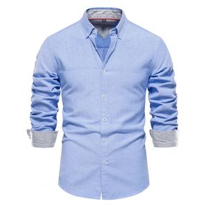 Aiopeson Autumn Cotton Mens قميص Oxford قميص طويل الأكمام أسفل القمصان الاجتماعية غير الرسمية للرجال 240201