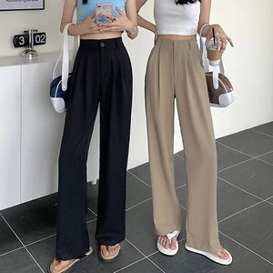 Chic Loose High Waist Pants for Women Spring Wide Leg Suits Pants Ladies Solid Color Back Elastic Waisted Trousers 240201