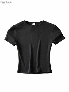 Kvinnors t-shirt mode casual 2022 Summer Woman Slim Fit T-shirt Tight Cotton Short-Sleeve O-Neck Tee Crop Tops L240201