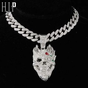 Chokers hiphop överdriver ansikte hänge med kubansk kedja isade ut strass för män kvinnor choker smycken yq240201