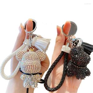 Keychains Rhinestone Bear Bulldog Keychain Punk French Dog Car Pendant Key Chain Ring Holder Bag Llaveros Mujer Jewelry Accessories Gift