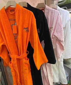 Мужские халаты Дизайнерский банный халат из чистого хлопка Оранжевый Love Horse Пара Домашняя одежда Пижамы из чистого хлопка Высококачественный T1VL