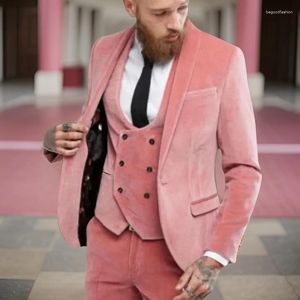 Men's Suits Wedding Men Slim Fit 3 Pcs Groom Tuxedo Custom Suit Velvet Smoking Jacket With Vest Pants Fashion Costume 2024