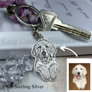 Chains Customized Pet Necklace Custom Size Pendant Personalized Photo HandCarved Text to Commemorate Pet Memories Gift Cute Keychain