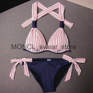 Damskie stroje kąpielowe seksowne dwuczęściowe dwupoziomowe stroje kąpielowe Kobiety w paski Halterneck Monokini Push Up Bodysuit Kąpiel Kącik Swim WearH2421