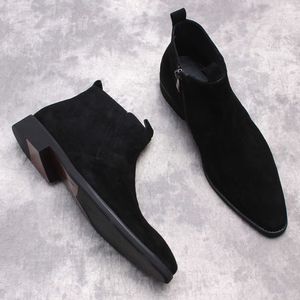 Scarpa invernale in pelle scamosciata vera caviglia nero marrone abito formale stivale uomo cerniera laterale stivali italiani uomo originale