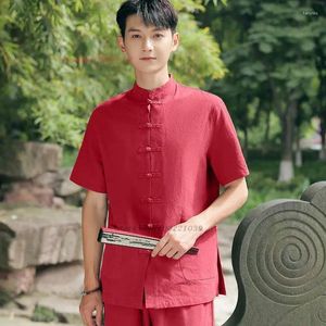 Ethnic Clothing 2024 Chinese Vintage Men Meditation Set Traditional Cotton Linen Tang Suit Oriental Buddhist Tops Pants Zen