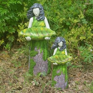 庭の装飾バードフィーダー樹脂彫刻装飾エンジェル彫像森林少女アーティファクトアウトドア