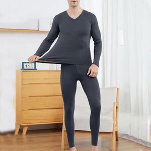 Mäns sömnkläder Mens V Neck Underwear Set Thermal Pyjamas Thin Autumn Clothes and Pants Bottom Shirt Soild långärmad byxa för människan