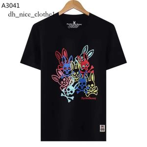 心理バニーシャツメンズデザイナーカジュアルTシャツファッションポロス夏の通気性スカルレタープリント100％コットン半袖クルーネックトップティーサイズ495