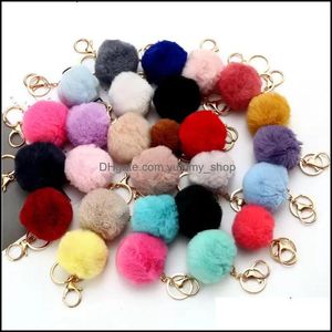 Keychains Lanyards Lovely Keychains Womens Pom Poms Faux Rex Rabbit Fur 8cm Ball Nyckelkedjor Girl Bag Hang Car Ring Pendant Drop Del Dhxpr