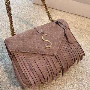 Verkaufe s-letter Umhängetasche Designer-Tasche Goldkette Lederhandtasche Damen Fransen Wildledertasche Winter Braune Umhängetasche Mode Quasten Schultertaschen Geldbörse