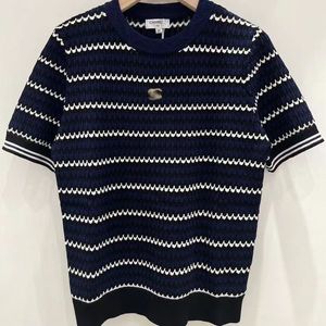 Women's Knits & Tees Designer new temperament round collar stripe color short-sleeved tight blouse Shirt Women Sweater 473Z