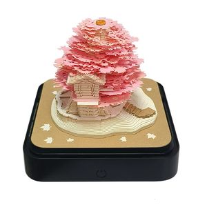 Omoshiroi Block 3D Notepad Cubes Pink Tree House 2024 Rok Kalendarz Memo Pad Notes Office Paper Birthday Prezent 240119