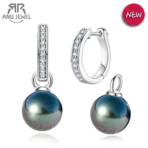 Dangle Earrings AnuJewel 10-11mm Natural Tahitian Black Pearl Multipurpose Sliver Moissanite Huggie Hoop Wholesale