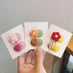 Hair Accessories 2pcs Mini Baby Girl Clip Korean Fashion Cute Floral Heart Hairpin For Toddler Kawaii Bang Side