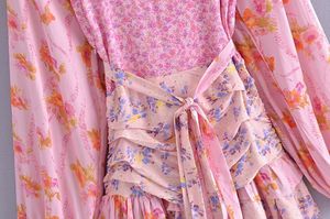 Patchwork Blumendruck Mini Kleid für Frauen Asymmetrisch gekräuselt sexy Partykleid Puffärmel Boho Strand Sommerkleid Designer 620
