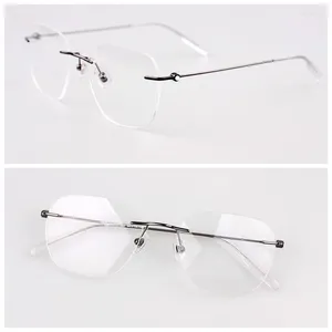 Solglasögonramar 2024Hexagonal varumärke Vinatge Rimless Ultralight Eyewear Glasses Män kvinnor Högkvalitativa receptbelagda MB0101O