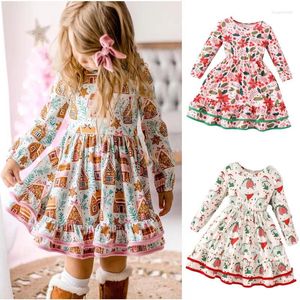 Flickaklänningar 2024 Autumn Winter Girls Dress Long Sleeve Christmas Printed Cake For Kids Princess Barn Baby kostymkläder