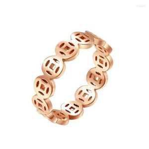 Pierścionki ślubne chińskie starożytne monety pierścień dla kobiet pieniądze bogactwo szczęścia tytanowe akcesoria stalowe Rose Gold Biżuteria Lucky GI268L