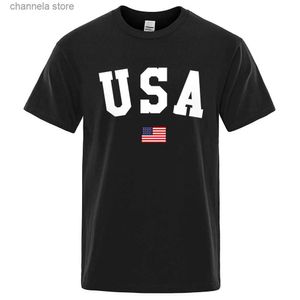 Erkek Tişörtleri USA Flag Street Kişilik Mektubu Erkek Tişörtler Pamuklu Büyük Boy Kısa Kollu Gömlek Gevşek T-Shirt Nefes Alabilir Konforlu Üstler T240202