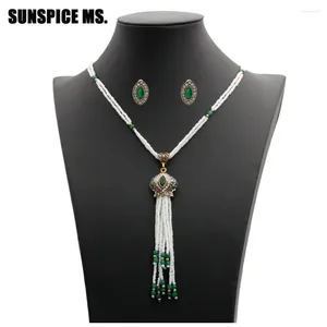 Necklace Earrings Set Fashion African Beads Charms Nigerian Wedding Long Tassels Stud Earring For Women Multi Layer Chain 2024