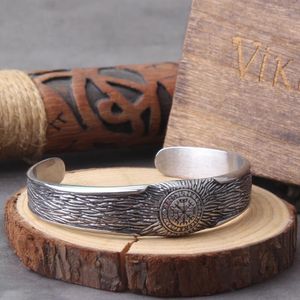 Bangle Rock Nordic Viking Celtic Knot Manschett Bangles Armband för män Solid rostfritt stål Amulet Protection Wristband Present smycken