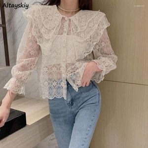 Camicette da donna Camicie da donna Sheer Thin Summer Sweet Ladies Fashion Lovely Simple Blusas Preppy Style Colletto alla Peter Pan Ulzzang Holiday