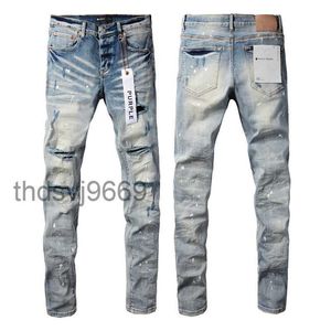 Män lila jeans kvalitet designer mode elastiska bokstäver broderi hål tvätt rock stil casual gata stor storlek 9f8q