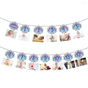 Decorazione per feste Sirena di cartone animato Primo compleanno Po Cornice Banner Un anno 12 mesi Nato Baby Shower Appeso Sfondo Muro Decorazioni fai da te