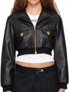 Women's Jackets STYLISH LADY PU Leather Black Crop 2024 Autumn Women Long Sleeve Motorcycle Style Zipper Casual Street Hip Hop Outwears