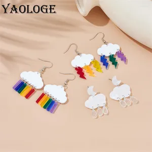 Kolczyki Dangle Yaologe Acryl Piękne chmury Rainbow Lightning RainDrops Drop for Women Girls Cartoon Ear Jewelry Prezenty urodzinowe