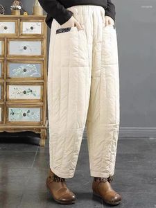 Calças femininas para mulher 2024 outono inverno moda vintage engrossar quente harem sólido cintura alta para baixo algodão acolchoado casual